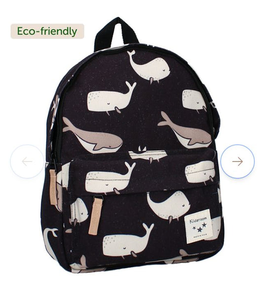 Mochila negro jaspeado y ballenas