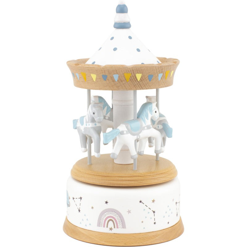 Carrusel azul madera natural