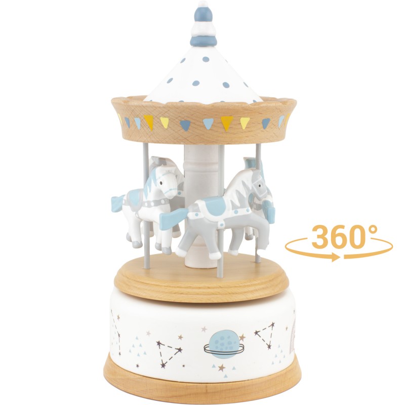 Carrusel azul madera natural