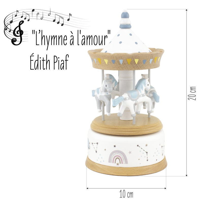 Carrusel azul madera natural