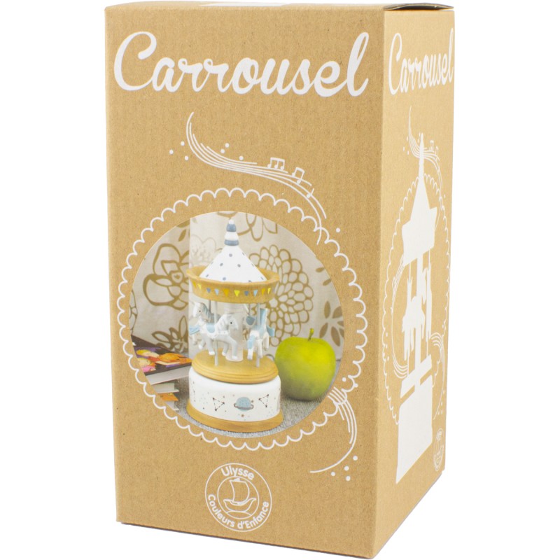 Carrusel azul madera natural